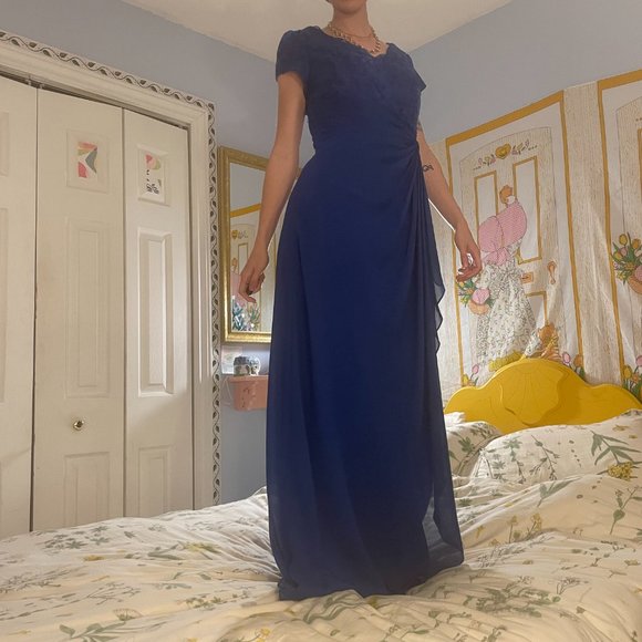 Blue lace greecian bridesmaid formal maxi gown! - Picture 5 of 16